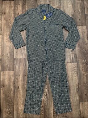 Stafford Regular Fit Cotton/Modal Pant Pajama Set Men’s Size S Green Neat